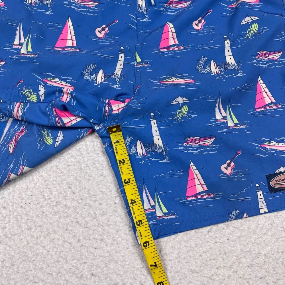 Vineyard Vines Swim Trunks Mens M Blue Nautical Sailboat Guitar Chappy Shorts